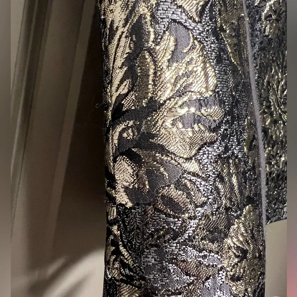 Monique Lhuillier Silver & Gold Brocade Floral Pencil Skirt Size 2 - Picture 7 of 12